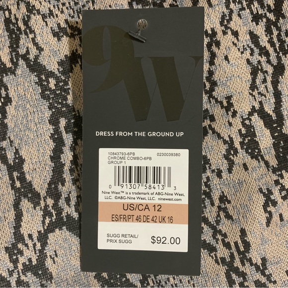 Nine West Scoopneck Snakeskin Short Sleeve Dress-Size 12 NWT - Picture 9 of 10